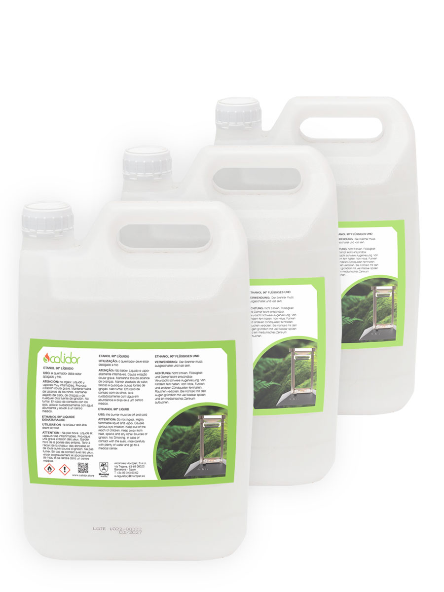 Pack 3 garrafas de 5 Litros bioetanol para estufas exteriores y interiores  - Calidor